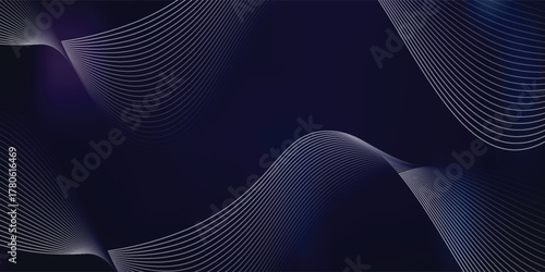 Abstract background with glowing lines. Dark horizontal background of wavy bright blue pink lines. Modern technology futuristic concept