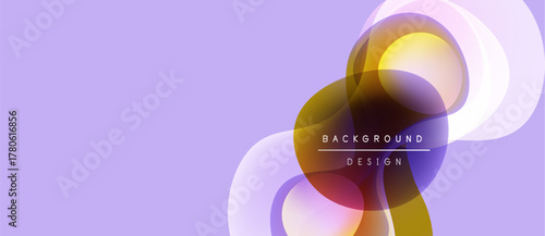 Abstract design features overlapping circles, warm colors, lilac backdrop. Modern aesthetic, simple composition, elegant presentation.