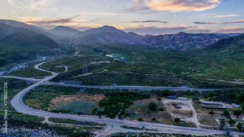 Εκτύπωση καμβά Aerial sunset nature landscape of Ojai mountains and valley in rural southern Ca