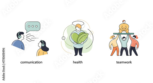 Conceptual representation of effective communication, holistic health and collaborative teamwork
