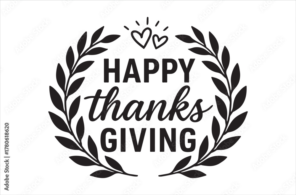 Obraz premium A festive thanksgiving wreath with hearts and bold lettering design