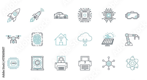 Technological advancement icons representing innovation and digital transformation