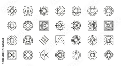 Collection of intricately designed geometric patterns arranged on a clean white background