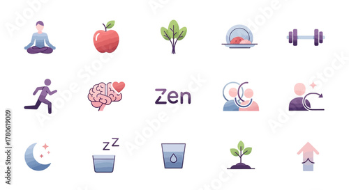 Mindfulness and Wellness Icons for Healthy Lifestyle Vector Illustration