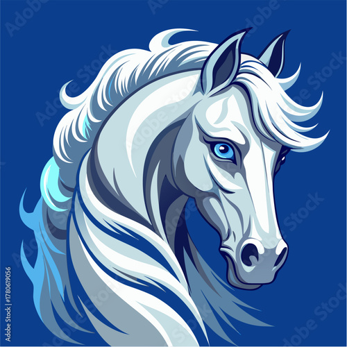 horse in front of blue back ground