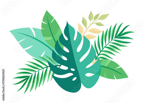  tropical paradise leaves watercolor composition.