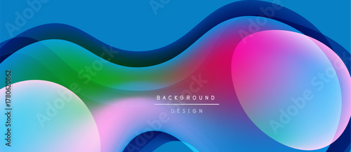 Abstract fluid shapes, vibrant colors blend. Modern design, smooth gradients create dynamic background. Bright, energetic composition.