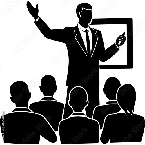Vector Silhouette of Business Coach Giving Motivation, coach, speech, leader, motivate