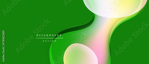 Abstract green background features flowing shapes, pastel colors. Modern design elements create dynamic visual texture. Smooth gradients enhance composition.