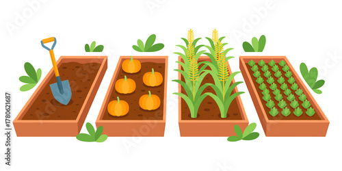 Vegetable Garden with Pumpkins Corn and Lettuce in Raised Beds Cultivating Healthy Food Fresh and Organic Gardening Ideas