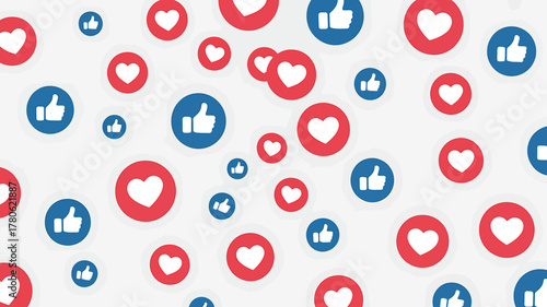 Social media engagement background with like and love icons for digital marketing campaigns and online community building