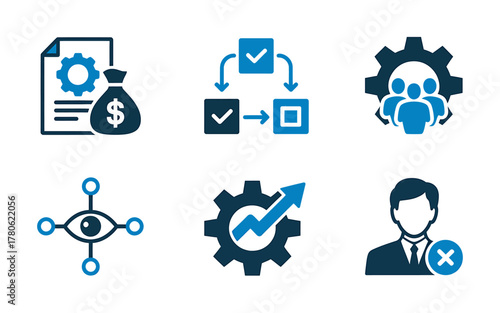 Business process and workflow automation icons showcasing efficiency and strategic planning for optimized performance and profit generation