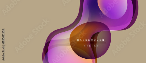 Abstract fluid shapes overlap, creating vibrant color gradients. Design features text background design within central form. Beige backdrop completes composition.
