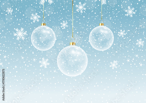 Christmas background with hanging baubles and snowflakes design