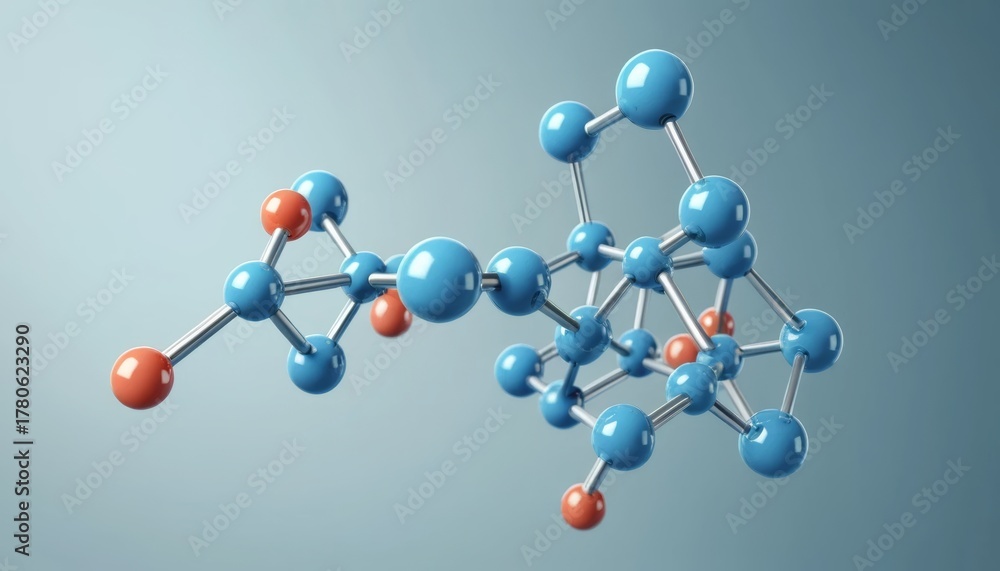 Obraz premium Futuristic Molecular Network Symbolizing Biotechnology and Chemistry, Molecular Structure Background with Connected Atoms and Bonds
