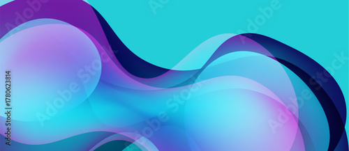 Abstract fluid shapes, vibrant blues, purples create dynamic background. Soft gradients, smooth transitions define flowing forms.