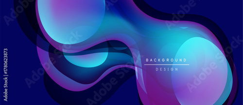 Abstract fluid shapes, vibrant blues, purples, gradients create dynamic background. Modern design, smooth curves, elegant composition.