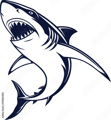 Great white shark vector illustration icon silhouette of a wild marine animal in the blue ocean