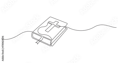 Continuous Line Drawing of a Holy Bible with Cross vector illustration,Bible linear icon,