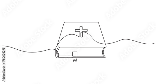 Continuous Line Drawing of a Holy Bible with Cross vector illustration,Bible linear icon,