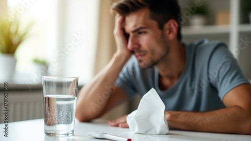 Wallpaper Mural A person sitting at a table with a glass of water, possibly recovering or relaxing Torontodigital.ca