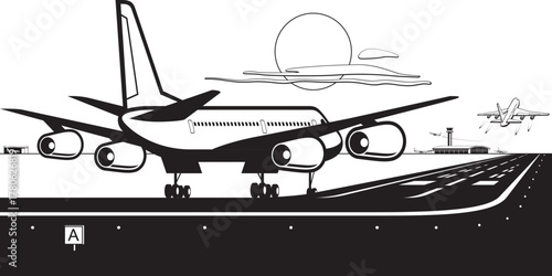 Passenger plane ready to take off from the airport - vector illustration