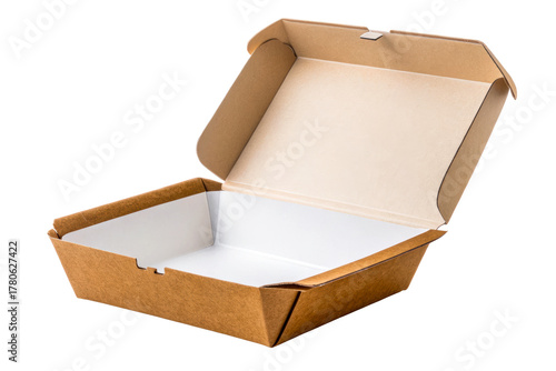 Open Kraft Paper Takeout Food Box on White