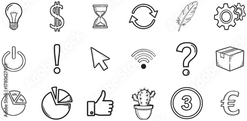 Tech Icons Set, Collection Of Lightbulb Dollar And Wi Fi Symbols For Digital Design Project Management And Innovation Applications

