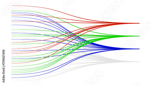 Digital path concept with colorful flowing lines converging on transparent background for tech data or network design projects