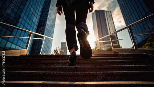 階段を上がる女性の足元