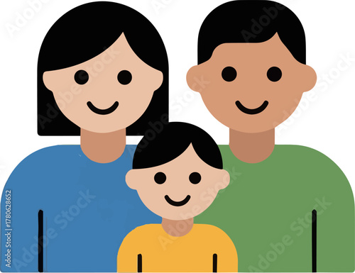 Create a kinds of deferent Simple vector illustration of a family of three vector art with white background.