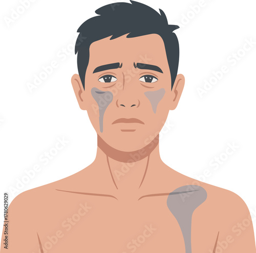 Create a kinds of deferent Simple vector illustration of a young man in poor health vector art with white background.
