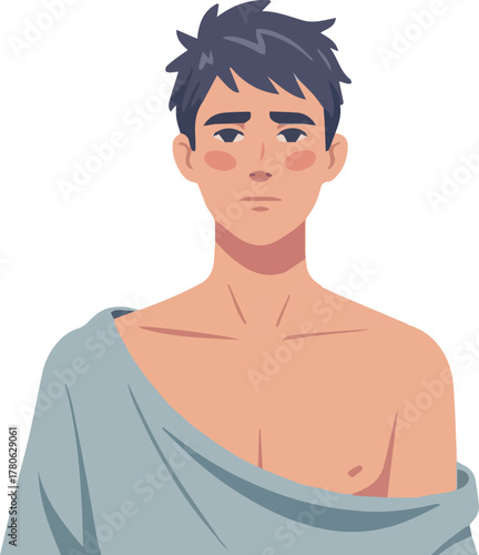 Create a kinds of deferent Simple vector illustration of a young man in poor health vector art with white background.