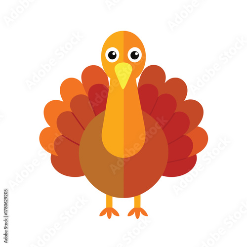 Front View Cartoon Turkey Bird With Fan Tail On White Background vector illustration