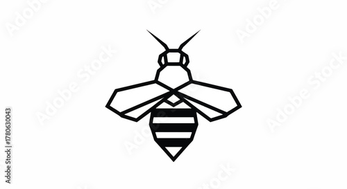 Geometric bee icon in black and white line art style.