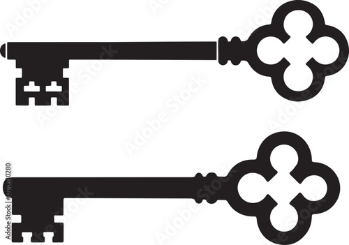 Vintage Skeleton Key Icon Vector - Antique Lock Key Silhouette Design