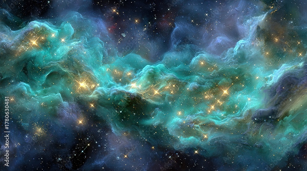 Fototapeta premium Colorful Turquoise Nebula In Deep Space