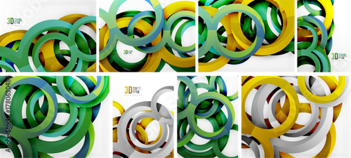 Abstract vector designs. Bright colors, dynamic shapes, circular elements create modern visuals. Smooth gradients, glossy finish.