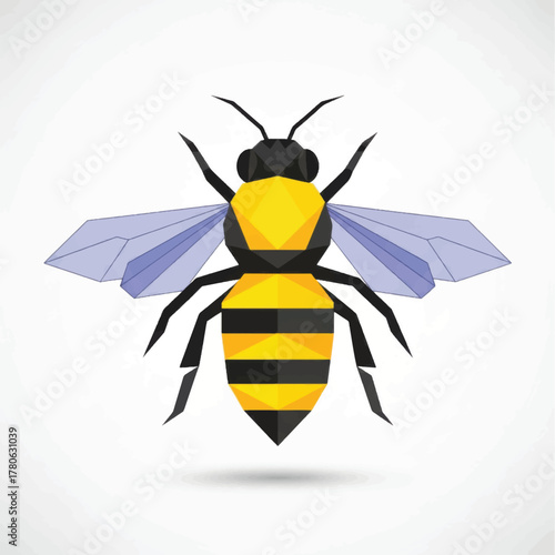 Stylized geometric honey bee in a low poly design.