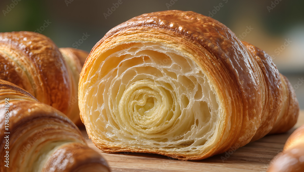 Fototapeta premium Croissant Flaky Layers Macro