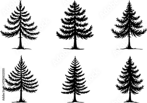 Vintage Evergreen Tree Silhouette Set
