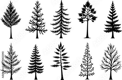 Vintage Evergreen Tree Silhouette Set