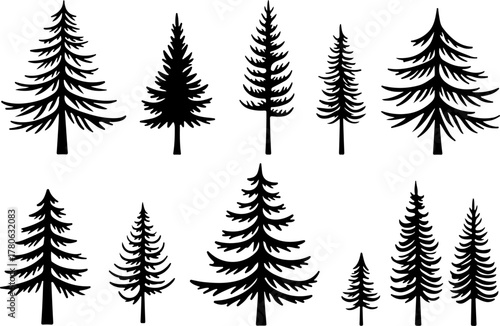 Vintage Evergreen Tree Silhouette Set