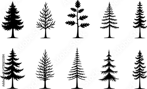Vintage Evergreen Tree Silhouette Set