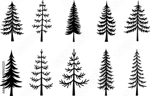 Vintage Evergreen Tree Silhouette Set