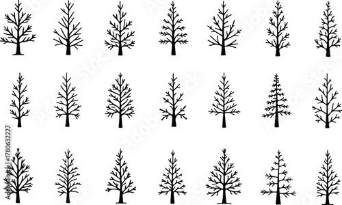 Vintage Evergreen Tree Silhouette Set