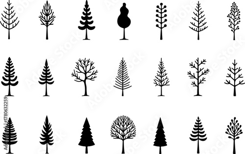 Vintage Evergreen Tree Silhouette Set
