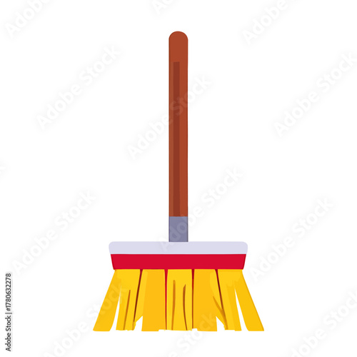 Illustration of a broom with a brown handle and yellow bristles.