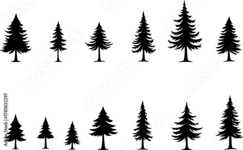 Vintage Evergreen Tree Silhouette Set