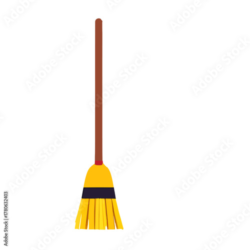 Illustration of a broom with a yellow head and brown handle.